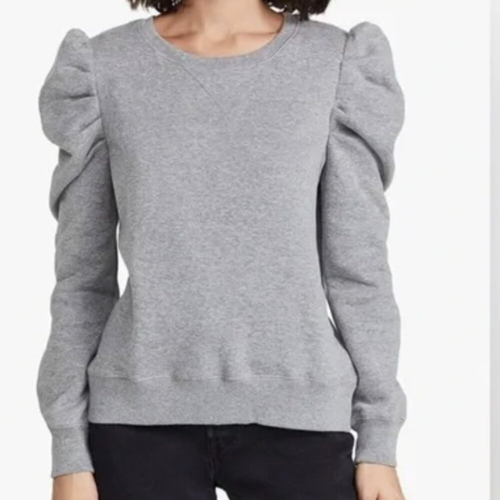 CYNTHIA ROWLEY SWEATSHIRT Puff Sleeve Lightweight Pullover Gray Size L